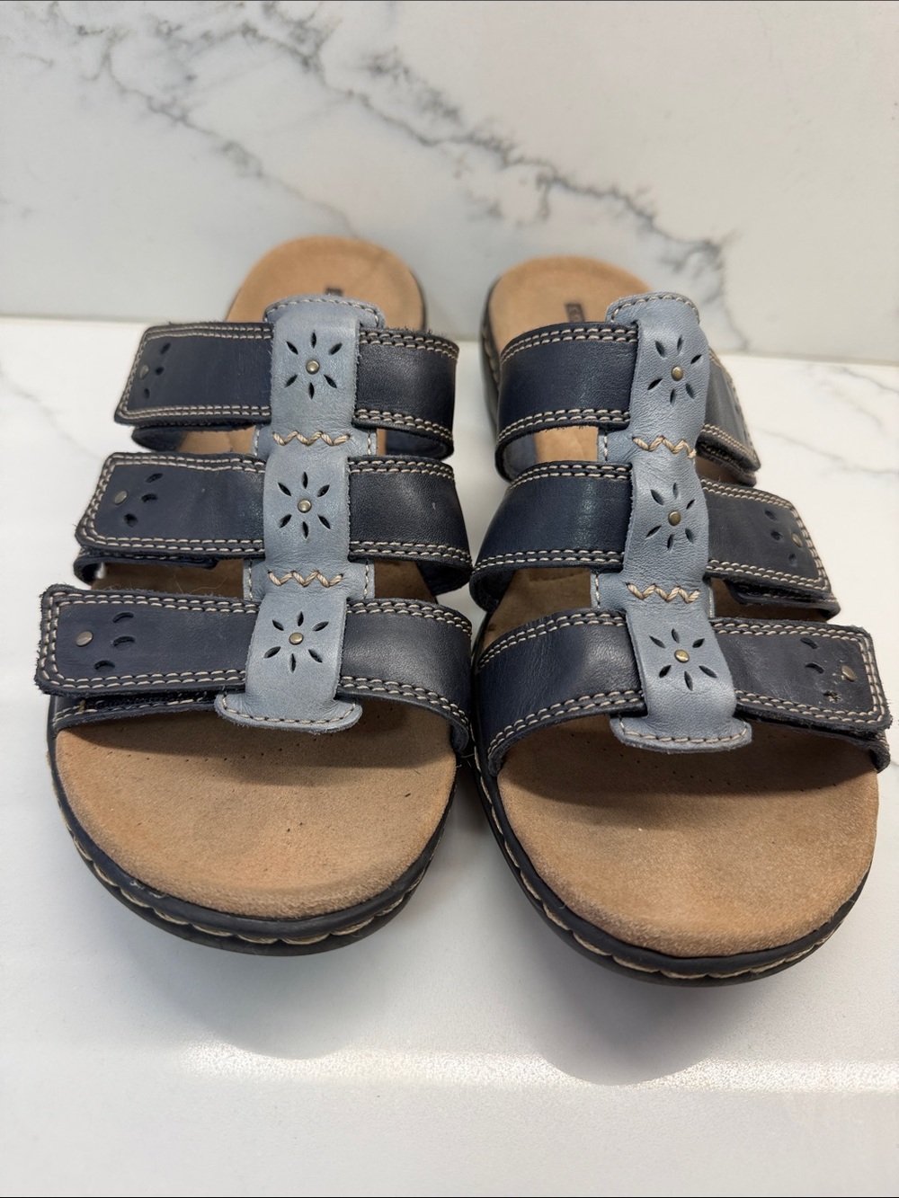 Clarks women's Navy and Light Blue Multi-Strap Comfort Sandals